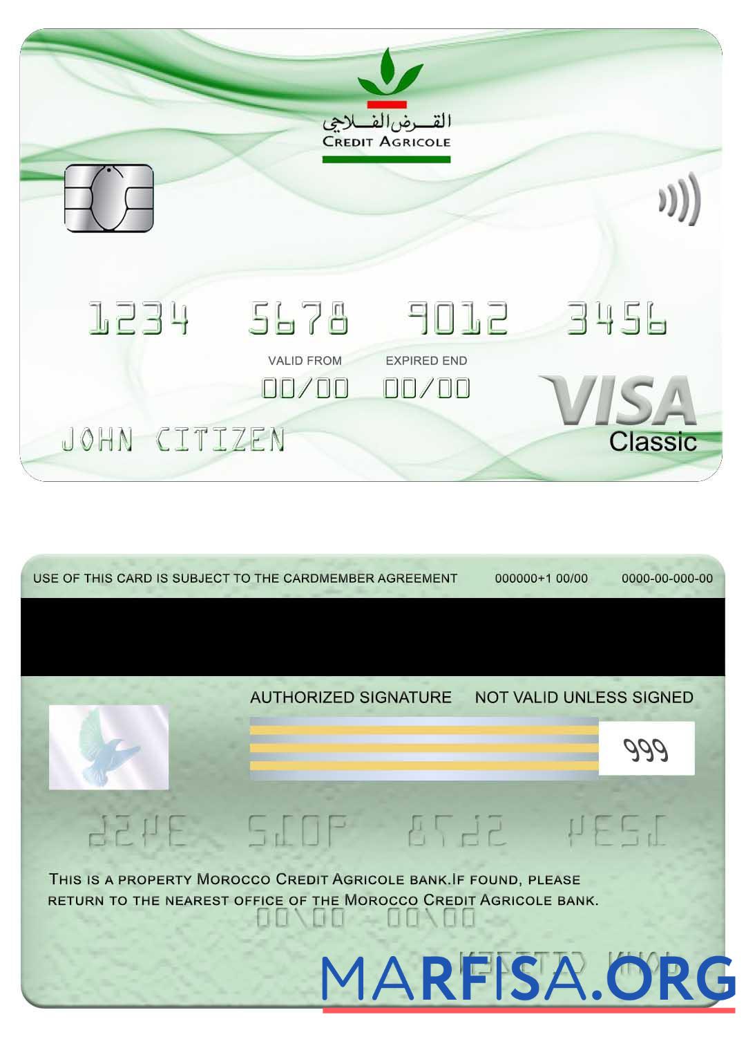 Realistic Morocco Credit Agricole bank visa classic card sample